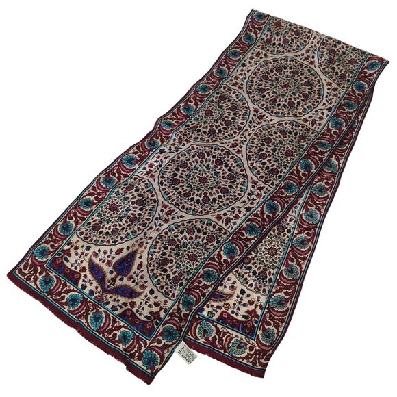 Vintage Oscar de la Renta Womens Scarf 100% Silk Made in Japan Burgundy Blue - Picture 1 of 7